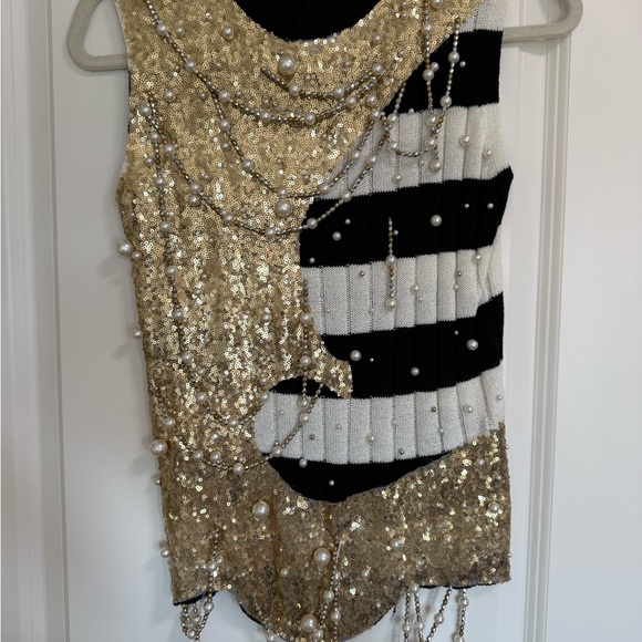 Gold and Black Pearls Sequin Women's Top - Picture 1 of 3